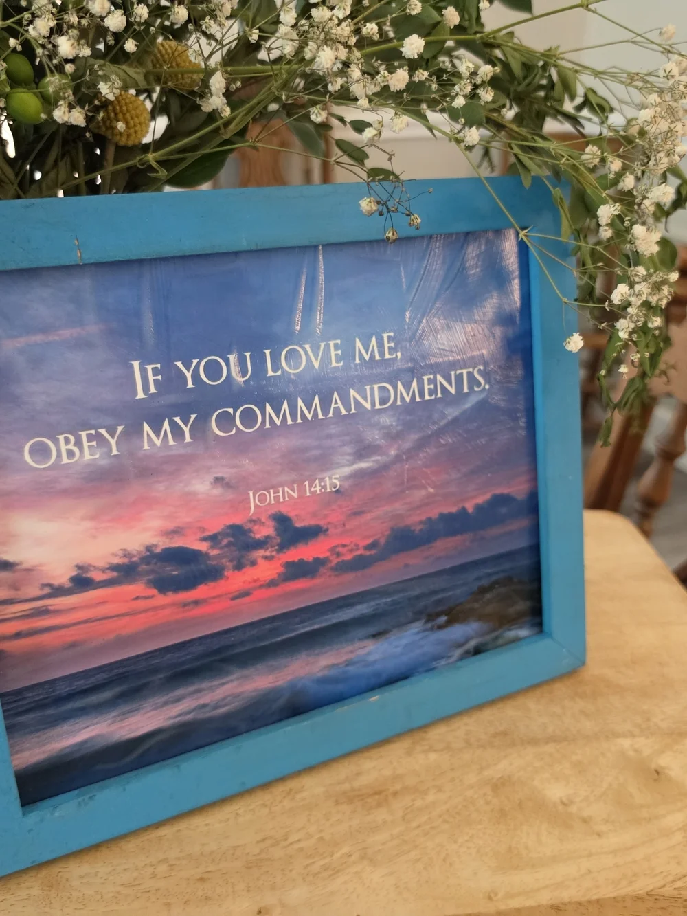 Turquoise Coastal Scripture Picture Frame - John 14:15